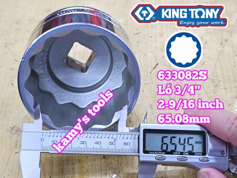 Đầu tuýp hệ inch 12 cạnh 3/4 inch Kingtony cỡ 2-9/16 inch tương đương 65mm 633082S