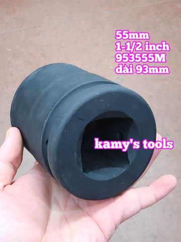 Đầu tuýp khẩu 55mm lỗ 1-1/2 inch 38mm đen dài 93mm Kingtony 953555M lục giác 6 cạnh