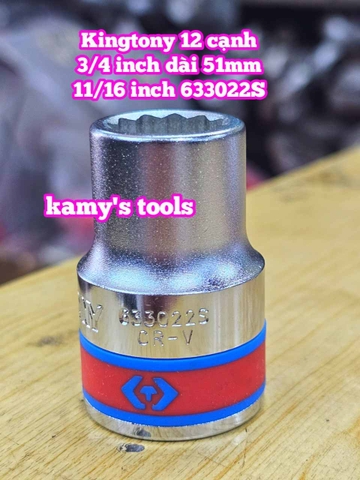 Đầu tuýp trắng 3/4 inch Kingtony 12 cạnh 11/16, 3/4, 13/16, 7/8, 15/16, inch 633022S 633024S 633026S 633028S 633030S