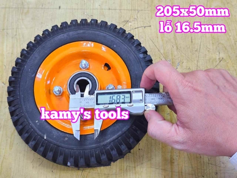 Bánh xe cao su đặc 205mm dày 50mm kèm bạc đạn lỗ 16mm 205x50mm Kamytools