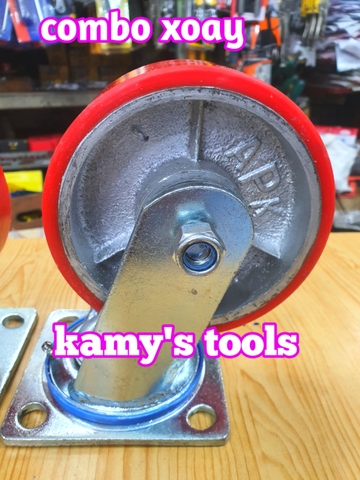 Bánh xe PU 130x50mm mâm gang APK 1350 loại đế xoay và cố định (bán lẻ từng chi tiết)