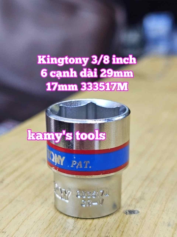 Đầu tuýp trắng 6 cạnh 3/8 inch dài 27mm Kingtony 16mm 17mm 18mm 19mm 20mm 333516M 333517M 333518M 333519M 333520M