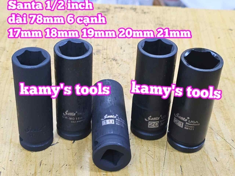 Đầu tuýp khẩu 1/2 inch đen dài lục giác 6 cạnh 78mm Santa 17mm 18mm 19mm 20mm 21mm IM117 IM118 IM119 IM120 IM121