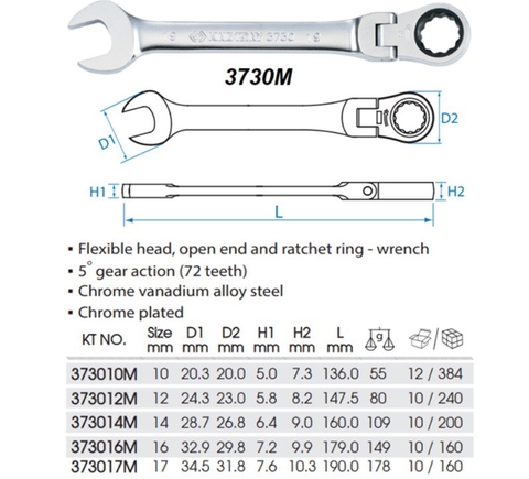 Cờ lê vòng miệng tự động lắc léo Kingtony 10mm 12mm 13mm 14mm 15mm 16mm 17mm 19mm 373010M 373012M 373013M 373014M 373015M 373016M 373017M 373019M
