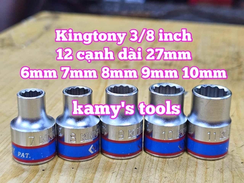 Đầu tuýp trắng 12 cạnh 3/8 inch dài 27mm Kingtony 6mm 7mm 8mm 9mm 10mm 333006M 333007M 333008M 333009M 333010M