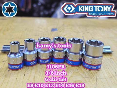 Bộ tuýp E 3/8 inch Kingtony 3106PR 6 chi tiết E8 E10 E12 E14 E16 E18