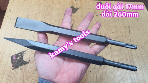 Mũi đục bê tông nhọn dẹp đuôi gài 4 rãnh 17mm dài 260mm Dannio