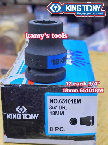 Đầu tuýp 3/4 inch 12 cạnh Kingtony 18mm 651018M