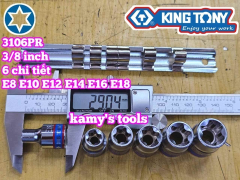 Bộ tuýp E 3/8 inch Kingtony 3106PR 6 chi tiết E8 E10 E12 E14 E16 E18