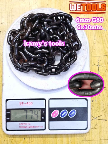 Dây xích cẩu hàng 6mm 6x30mm chuẩn G80 tải trọng 1 tấn Wetools WT-93806A (giá 1 mét)