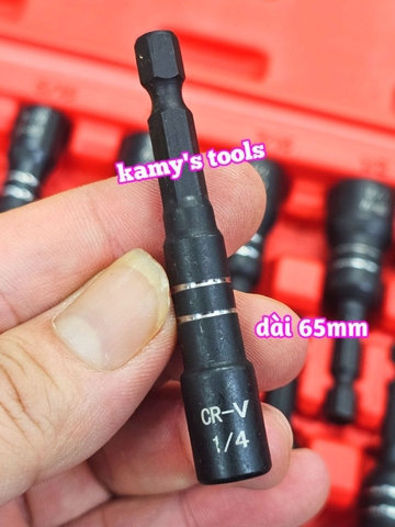Bộ đầu vít bắn tôn đầu bắn bulong nam châm hệ mét inch 8mm 10mm 11mm 12mm 13m 14mm và 1/4 5/16 3/8 7/16 1/2 9/16 dài 65mm