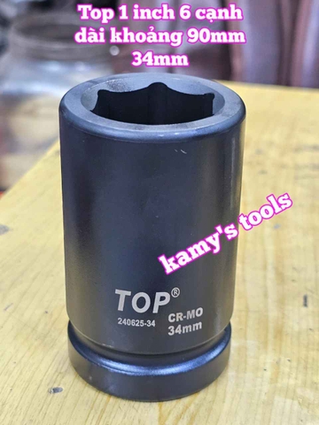 Đầu tuýp khẩu 1 inch đen dài 90mm TOP 6 cạnh 34mm 36mm 38mm 41mm 240625-34 240625-36 240625-38 240625-41