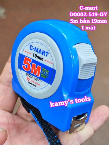 Thước cuộn 5m bản 19mm 1 mặt C-Mart model D0002-519-GY, thước kéo 5m mét, thước rút 5 mét