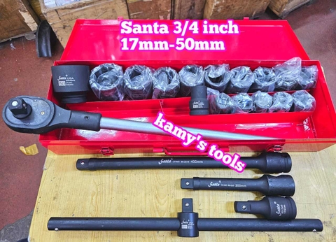 Bộ tuýp khẩu 3/4 inch đen Santa 21 chi tiết 17mm-50mm loại 6 cạnh IMS21 và 12 cạnh IMS22