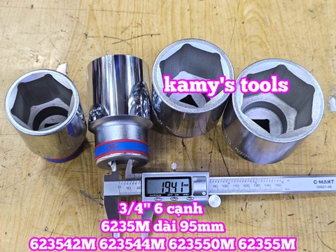 Đầu tuýp 3/4 inch 6 cạnh trắng 42mm 44mm 50mm 55mm Kingtony 623542M 623544M 623550M 62355M