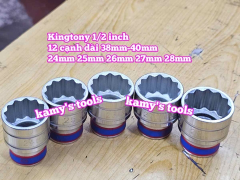 Đầu tuýp trắng ngắn 1/2 inch Kingtony 12 cạnh 24mm 25mm 26mm 27mm 28mm 433024MR 433025MR 433026MR 433027MR 433028MR