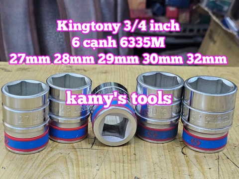 Đầu tuýp khẩu 3/4 inch 6 cạnh trắng Kingtony 27mm 28mm 29mm 30mm 32mm 633527M 633528M 633529M 633530M 633532M