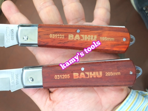 Dao tuốt dây điện, dao rọc cáp, gọt vỏ dây điện, thép không gỉ, cán dao ốp gỗ đỏ Baihu 031195 và 031205 bán lẻ từng cây