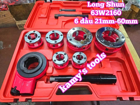 Bộ dụng cụ taro ren ống sắt bằng tay tạo ren ngoài Long Shun 63W2160 gồm 6 đầu 21mm 27mm 34mm 42mm 49mm 60mm