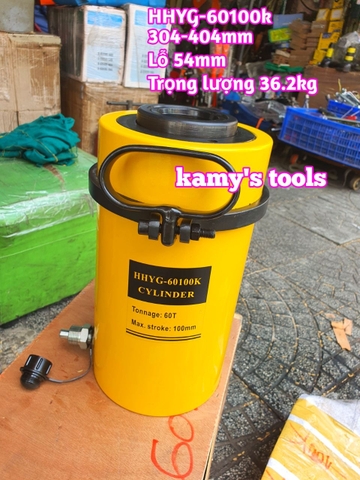 Kích thủy lực có lỗ 60 tấn HHYG-60100K TLP lỗ 54mm hành trình 304mm-404mm xác lớn nặng khoảng 36.2kg