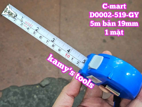 Thước cuộn 5m bản 19mm 1 mặt C-Mart model D0002-519-GY, thước kéo 5m mét, thước rút 5 mét