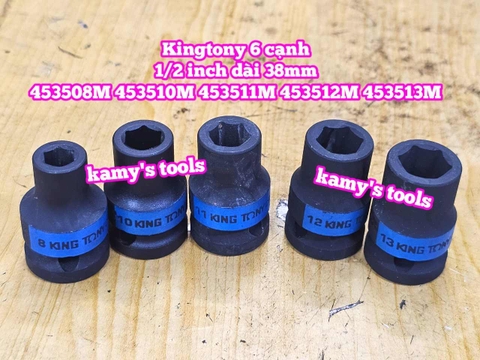 Đầu tuýp đen 1/2 inch Kingtony 6 cạnh 8mm 9mm 10mm 11mm 12mm 13mm 453508M 453509M 453510M 453511M 453512M 453513M