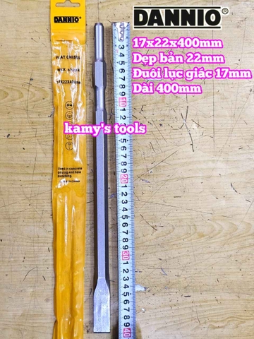Mũi đục bê tông Dẹp bản 22mm đuôi lục giác 17mm dài 400mm 17x22x400mm Dannio DNO-61740B