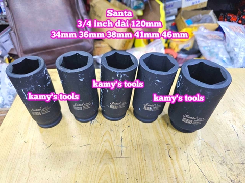 Đầu tuýp 3/4 inch đen dài 120mm lục giác Santa thép Cr-mo 34mm 36mm 38mm 41mm 46mm IMX234 IMX236 IMX238 IMX241 IMX246