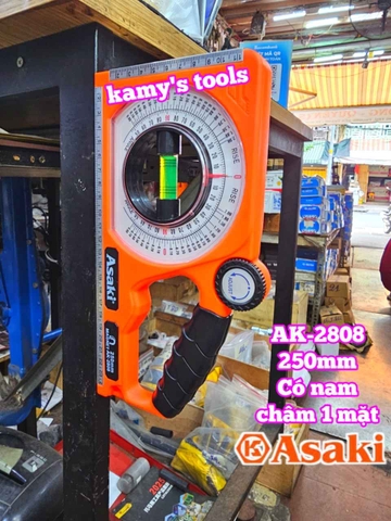 Thước thủy đo góc nghiêng Asaki AK-2808 dài 250mm có nam châm 1 mặt