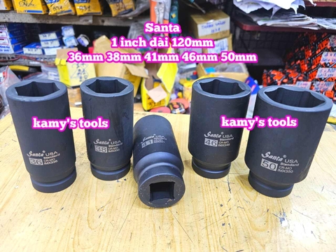 Đầu tuýp 1 inch đen dài 120mm lục giác Santa thép Cr-mo 36mm 38mm 41 mm 46mm 50mm IMX336 IMX338 IMX341 IMX346 IMX350