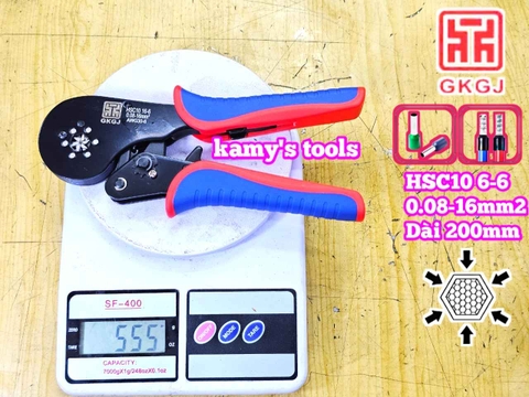 Kìm bấm cos pin tròn rỗng lục giác 0.08-16mm2 dài 200mm GKGJ HSC10 16-6