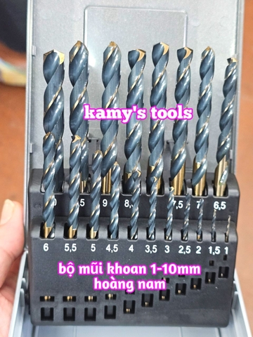 Bộ mũi khoan sắt thép inox Hoàng Nam 19 chi tiết 1mm-10mm