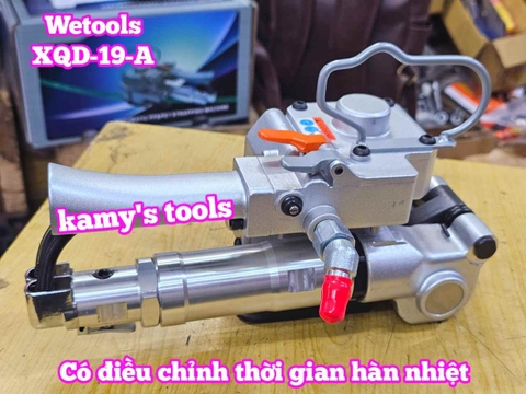 Máy đóng đai siết đai nhựa dùng hơi khí nén PP PET 13-19mm Wetools XQD-19-A có bộ chỉnh thời gian hàn nhiệt cao cấp