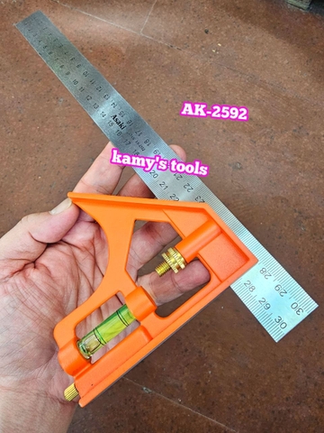 AK-2592 Thước ê ke thủy 300mm Asaki thước ke góc vuông đa năng 30cm, đo độ sâu, canh thẳng, canh ngang, lấy dấu khoảng