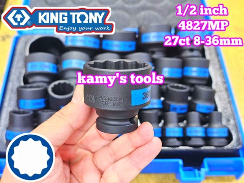 Bộ tuýp đen 1/2 inch Kingtony 4827MP 12 cạnh 27 chi tiết 8-36mm