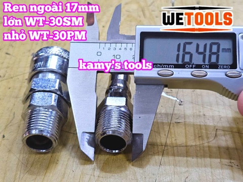 Bộ nối nhanh hơi khí nén ren ngoài 17mm 30SM 30PM Wetools WT-30SM WT-30PM