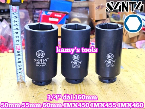 Đầu tuýp 3/4 inch Santa đen dài 160mm cỡ 50mm 55mm 60mm IMX450 IMX455 IMX460