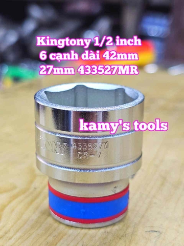 Đầu tuýp trắng ngắn 1/2 inch Kingtony 6 cạnh 23mm 24mm 25mm 26mm 27mm 28mm 433523MR 433524MR 433525MR 433526MR 433527MR