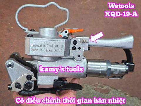 Máy đóng đai siết đai nhựa dùng hơi khí nén PP PET 13-19mm Wetools XQD-19-A có bộ chỉnh thời gian hàn nhiệt cao cấp