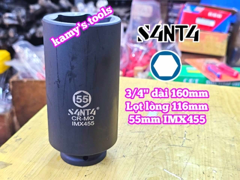 Đầu tuýp 3/4 inch Santa đen dài 160mm cỡ 50mm 55mm 60mm IMX450 IMX455 IMX460