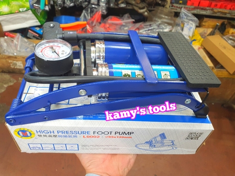 Bơm đạp chân, bơm xe máy, xe đạp 2 ống đường kính 55x120mm C-mart model L0002