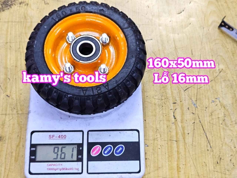 Bánh xe cao su đặc 160mm dày 50mm kèm bạc đạn lỗ 16mm 160x50mm Kamytools