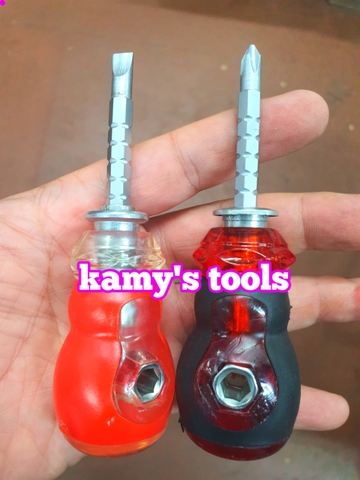 Tua vít lùn 2 đầu bake dẹp có lỗ tăng đơ dài ngắn cán nhưa 6.3mm, tô vít 2 đầu