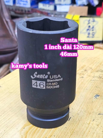 Đầu tuýp 1 inch đen dài 120mm lục giác Santa thép Cr-mo 36mm 38mm 41 mm 46mm 50mm IMX336 IMX338 IMX341 IMX346 IMX350