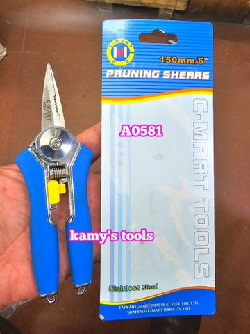 A0581 Kéo cắt cành cây nhọn 6 inch 150mm cán vàng C-mart