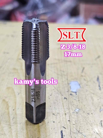 Taro ống rắc co 3/8 inch 17mm răng côn HSS Shanghai SLT NPT Z 3/8-18 và BPST ZG 3/8-19 (1 cây)