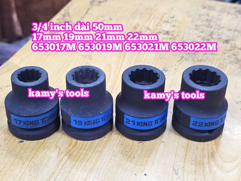 Đầu tuýp 3/4 inch bông 12 cạnh đen ngắn 50mm Kingtony 17mm 19mm 21mm 22mm 653017M 653019M 653021M 653022M