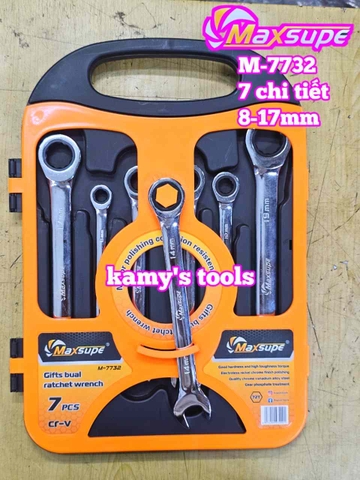 Bộ cờ lê vòng miệng tự động 72 răng 7 chi tiết Maxsupe M-7732 gồm 8mm 10mm 12mm 13mm 14mm 17mm 19mm