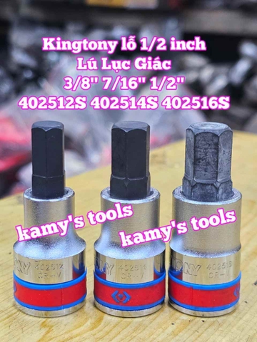 Tuýp lú đầu lục giác lỗ 1/2 inch Kingtony cỡ 3/8 inch 7/16 inch 1/2 inch dài 60mm model 402512S 402514S 402516S