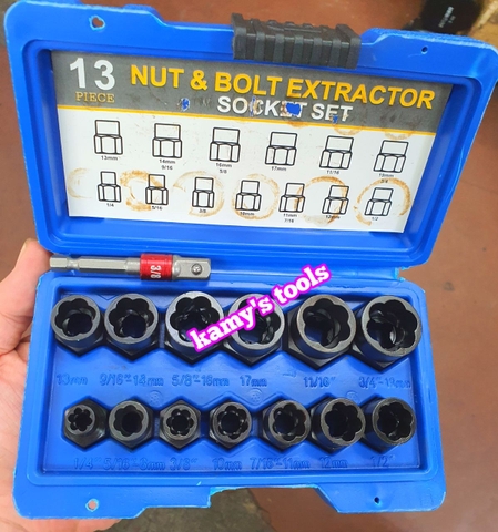 Bộ tuýp tháo mở ốc vít hư gãy bulong bị biến dạng tuôn răng toét đầu 14 chi tiết 1/4-3/4 (6.35mm-19mm)